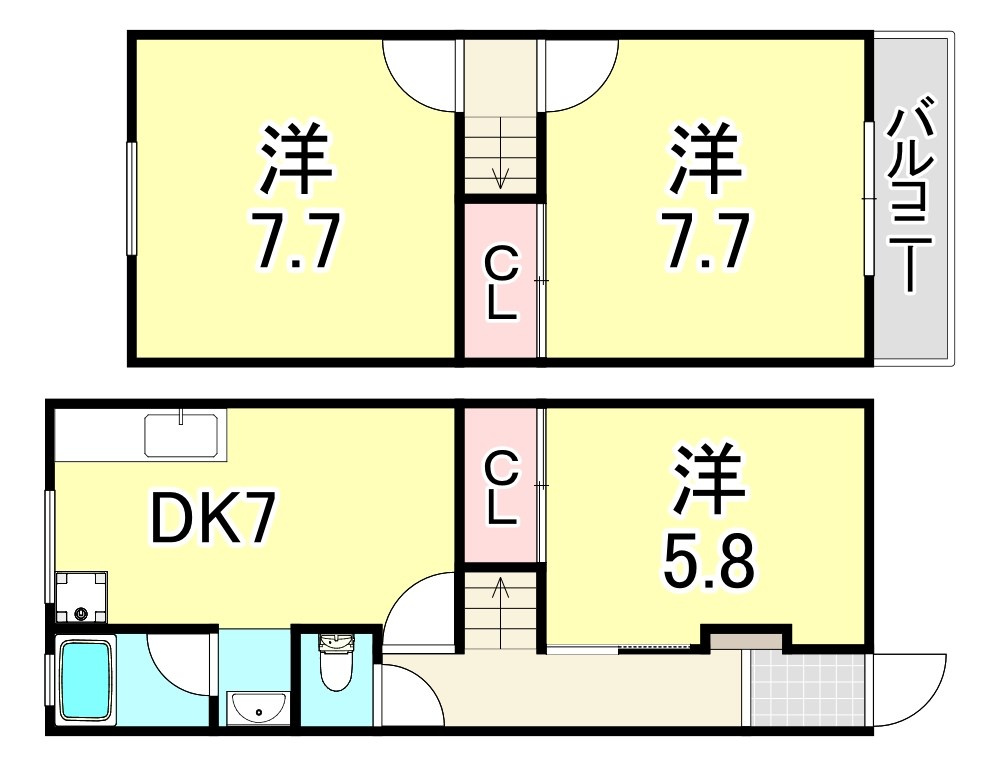 大社町 テラスハウス（奥から3軒目）の間取り