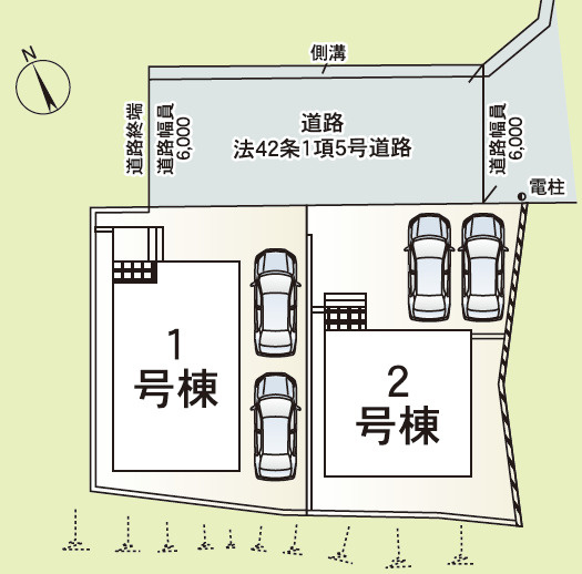 クレイドルガーデン浦添市西原　第６・２号棟の区画図|区画図／接道：北側６ｍ私道