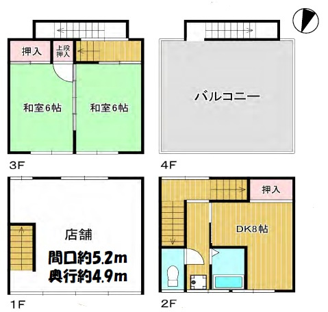 裏京橋　貸店舗付住宅の間取り