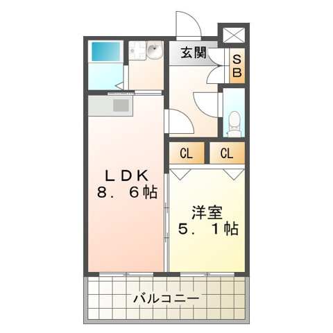 熊本市東区西原１丁目の賃貸マンションの間取り