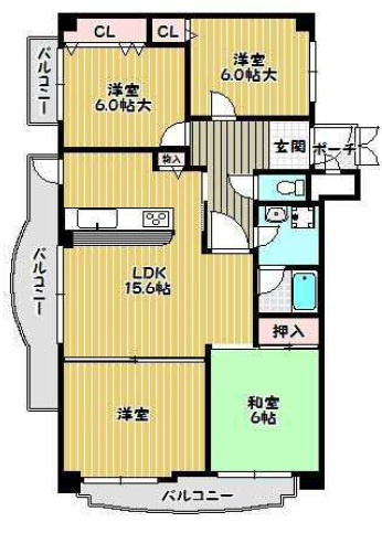 芦屋市奥山の賃貸マンションの間取り