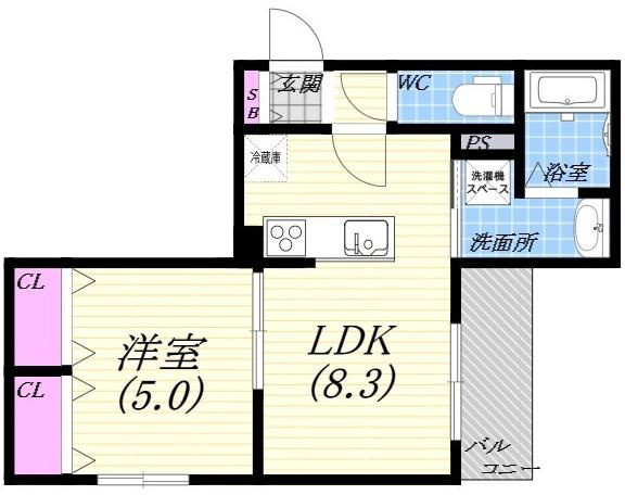 西宮市神明町の賃貸マンションの間取り