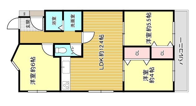 西宮市松原町の賃貸マンションの間取り