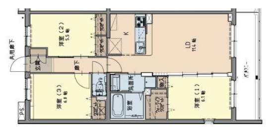 西宮市甲子園浦風町の賃貸マンションの間取り
