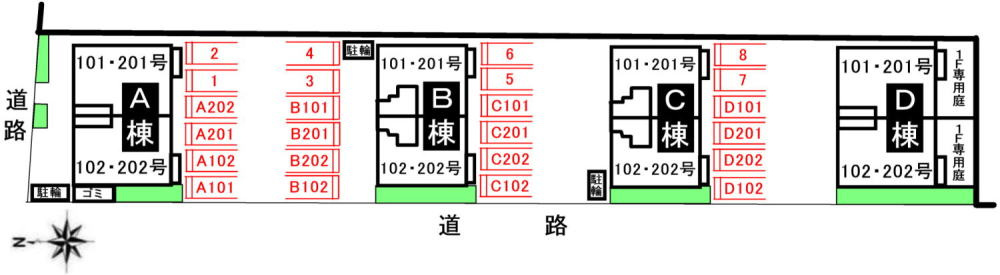 マンダリーナＴ・２　Ｃの区画図|駐車場