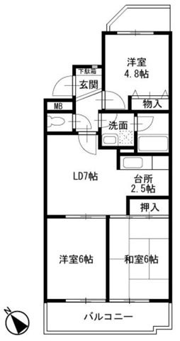 ロイヤル二俣川Ｂ棟の間取り