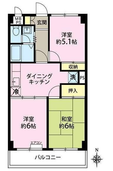 サンテラス藤の間取り|間取り　使いやすい3DKの間取り