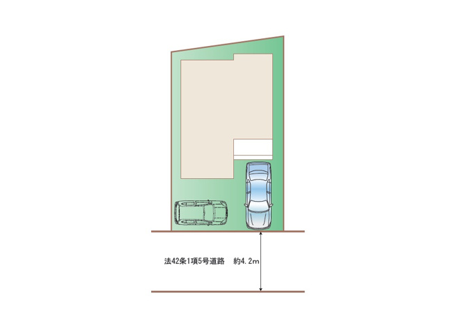 【区画図】 | 志木市本町2丁目　新築一戸建住宅　全1棟　(志木本店) | 敷地内に2台分の駐車スペースを確保。前面道路は約4.2mあり、車の出し入れにも便利です。