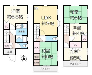 【間取り】 | 尼崎市栗山町１丁目中古戸建 | ５LDKの間取りでファミリー様におすすめです♪両面道路で明るく開放感のある戸建住宅です！