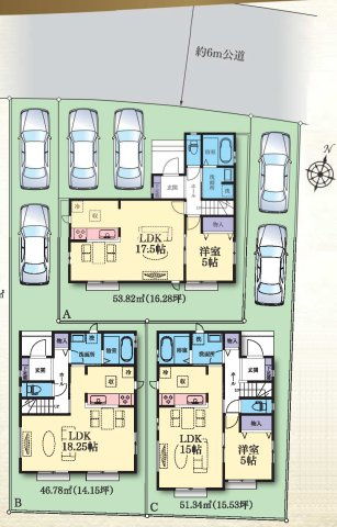 相模原市中央区上溝　新築全3棟の間取り|全棟車2台駐車可能！