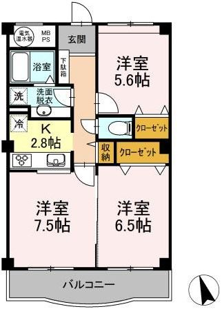 モ・ルランの間取り|南向きバルコニーで陽当たりの良いお部屋です♪