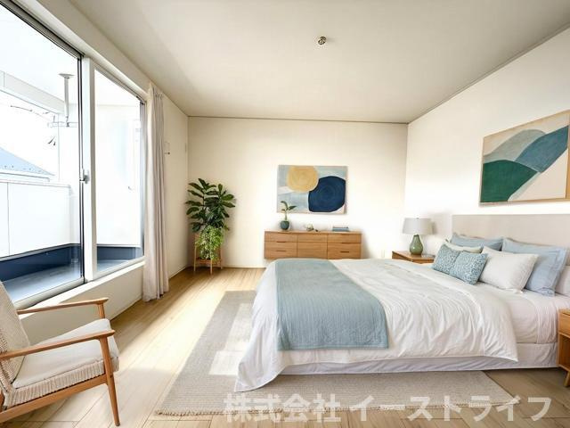 【新築戸建】いわき市中岡町第7の寝室|1号棟の寝室に家具を配置したイメージ画像です
※本画像はCGで作成しており、実際に現地に 家具は置かれておりません。また、価格に 家具は含まれておりません。