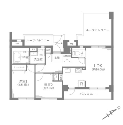キャニオングランデ桜上水の間取り|キャニオングランデ桜上水：南東向き！全居室収納・窓が付いた２ＬＤＫリフォーム物件には玄関ポーチが付いております！
