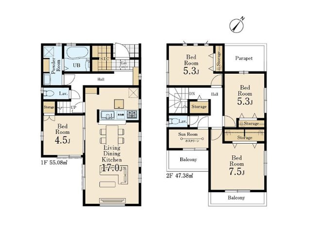 【間取り】 | 川越市岸町3丁目　新築一戸建住宅　全1棟　(ふじみ野店) | 17帖LDKの隣に洋室4.5帖！家族の暮らしに合わせて使える間取り