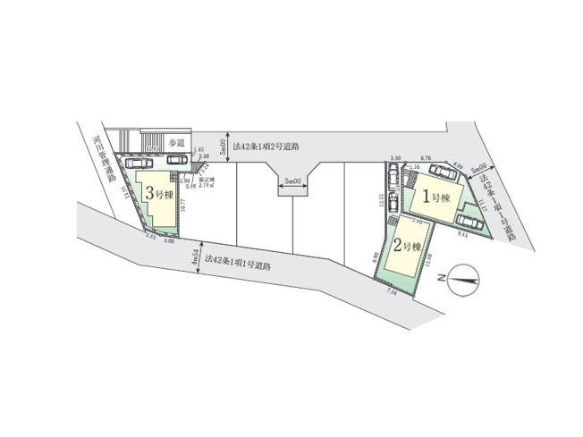 【区画図】 | 東久留米市浅間町2丁目　新築一戸建住宅　全3棟　(保谷店) | 3号棟/2台駐車でき、ご夫婦それぞれがお車をお持ちのご家庭にもおすすめです。(車種により異なります)※図面を基に作成しています。現況と異なる場合は現況を優先いたします。