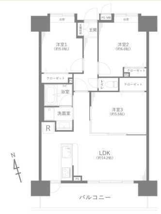 プラゼール練馬高野台の間取り|プラゼール練馬高野台：最上階・南向きにつき陽当り・眺望良好！全居室収納付き３ＬＤＫリノベーション物件です！