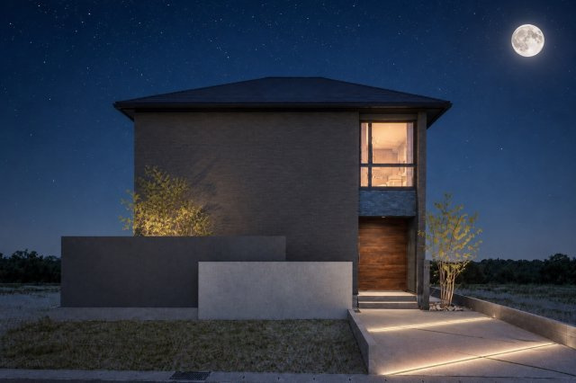 大津市本堅田2丁目　天然木デザイン新築建売の外観パース|外観完成イメージです