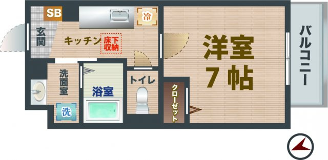 【間取り】 | テーラー＆ロッヂⅡ | 1Ｋのお部屋。