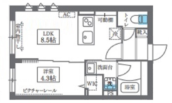COCOCUBE大森西　東邦医大通りの間取り|間取り　カウンターキッチンにウォークインクローゼット付の1LDK