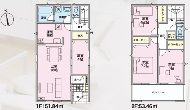 【間取り】 | 【新築分譲住宅　～クレイドルガーデン～】 山形市桜田西　第4　☆全2棟☆ | (1号棟)、価格2850万円、4LDK、土地面積135.4㎡、建物面積105.3㎡ 