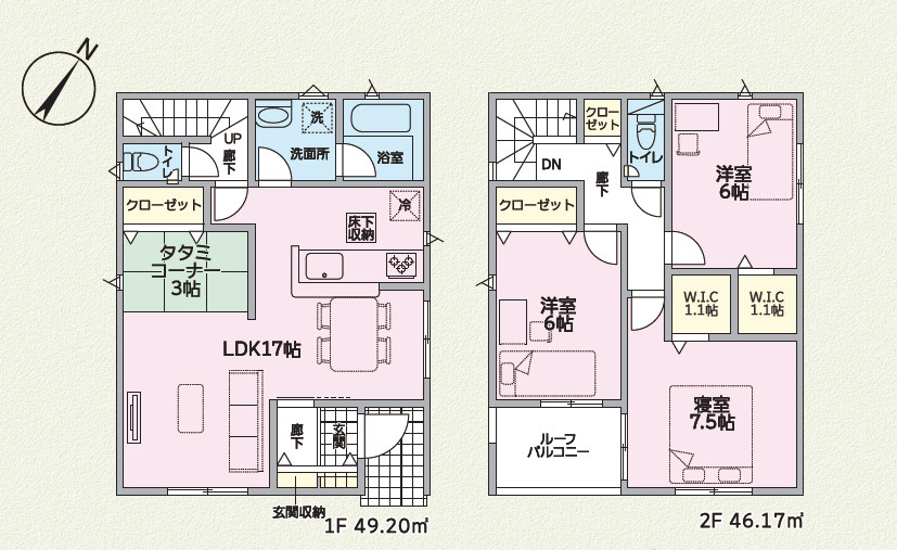 クレイドルガーデン沖縄市胡屋　第１・９号棟の間取り|3LDK＋タタミコーナー3帖＋WIC1.1帖×2