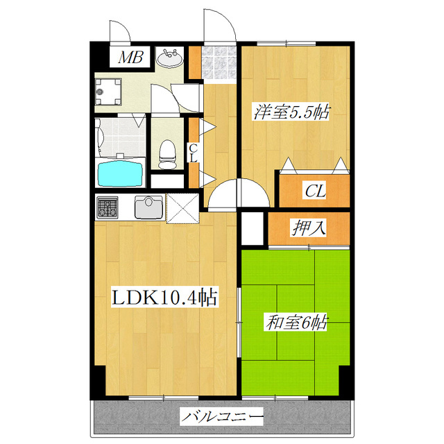 マンション白陽の間取り|振分タイプの2LDK
