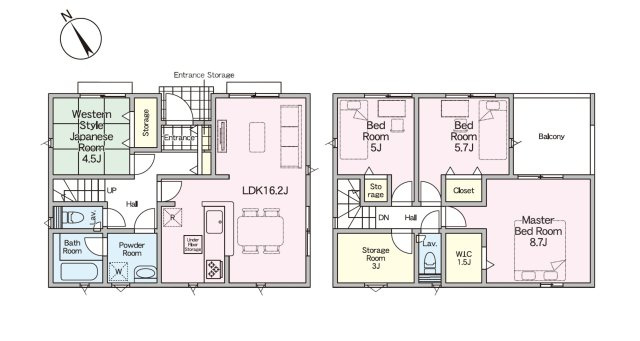 糟屋郡宇美町原田4丁目第2-3棟（3号棟）の間取り|全居室収納付きで便利です。