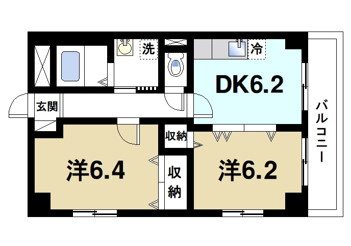 キャンファーフィールドの間取り|二人暮らしの方にもオススメのお部屋です