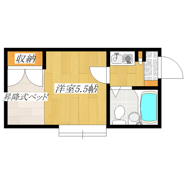 エバーリビングイン赤羽北の間取り|昇降式ベッドのある１Ｋタイプです！