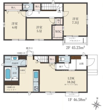練馬区大泉学園町８丁目 西武池袋線 大泉学園駅 新築戸建の間取り
