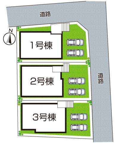 京都市山科区川田西浦町　第1期　新築一戸建ての区画図|全3区画
