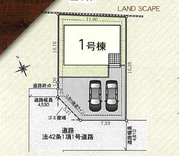 秦野市西田原　新築戸建て　並列2台駐車可能の区画図