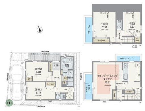 板橋区桜川2丁目　プレミアム仕様　限定2棟の間取り|2号棟　4LDK+パントリー+カースペース　敷地面積 70.15ｍ2　建物面積 97.76ｍ2