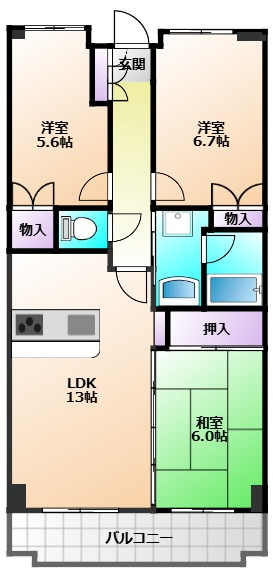 小平市回田町の賃貸マンションの間取り