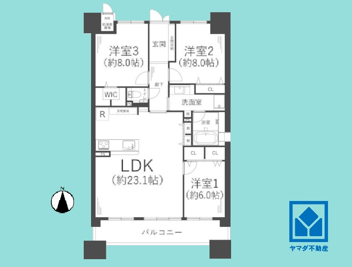 エスリード西宮甲陽園3番館ヒルズの間取り|3LDK、専有面積100.15平米、バルコニー面積16.8平米、6階建て最上階。2026年8月下旬リフォーム済の大変綺麗なお部屋で、即ご入居いただけます。アフターサービス保証付きです。