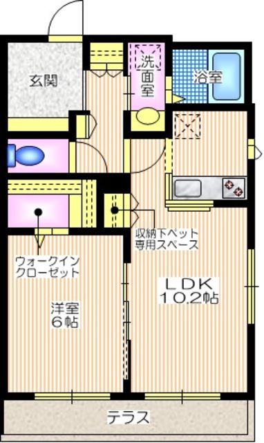 Ｓｋｙ　Ｈｉｌｌｓ鵠沼の間取り|ウォークインクロゼットのある１ＬＤＫ