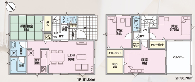 【間取り】 | 【新築分譲住宅　～クレイドルガーデン～】 東根市神町東　第6　☆全2棟☆ | (2号棟)、価格2760万円、4LDK、土地面積247.54㎡、建物面積108.54㎡ 