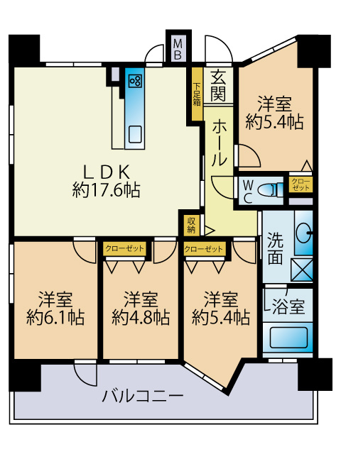 シティライフ呉服町の間取り|〇4LDK、価格5990万円、専有面積82.82㎡、バルコニー面積25.05㎡