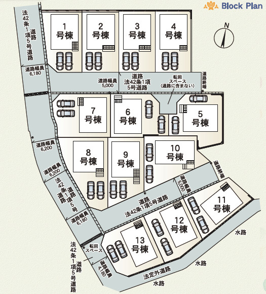 クレイドルガーデン沖縄市胡屋　第１・１１号棟のその他|区画図／接道：南西側6.1～6.2ｍ私道