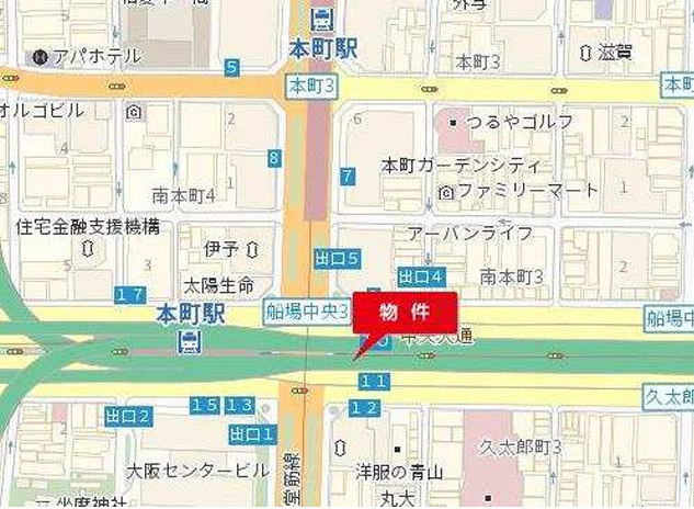 大阪市中央区船場中央３丁目の店舗一部の地図