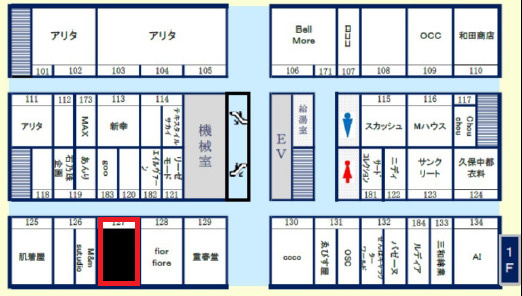 大阪市中央区船場中央３丁目の店舗一部の区画図