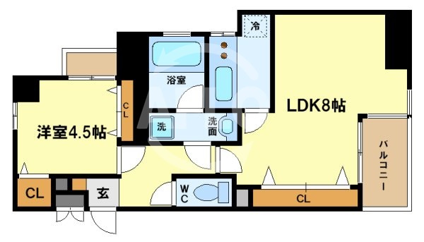 キャピトル靭本町の間取り|キャピトル靭本町　広い洋室