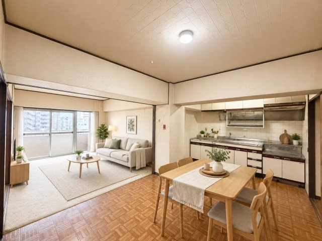八戸ノ里グランドマンションB棟の居間・リビング|ダイニングとリビングをゆったり使い分けられる空間。家具を配置しても動線を確保しやすく、暮らしのイメージが膨らみます♪