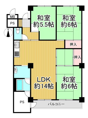 八戸ノ里グランドマンションB棟の間取り