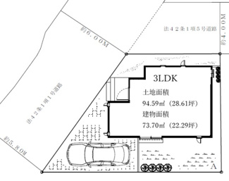 【区画図】 | 【仲介手数料無料！！】多摩市百草　新築戸建て（全1棟）A号棟　4390万円 | 敷地面積：94.59㎡（28.61坪）