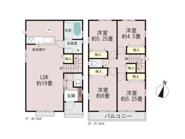 【間取り】 | 富士見市鶴瀬西3丁目　新築一戸建住宅　全1棟　（ふじみ野店） | 19帖のゆとりあるLDK×リビングイン階段、家族の会話が自然と生まれる4LDK
