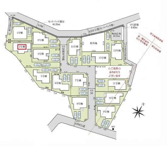 入間市高倉5丁目・全15棟　新築一戸建　3号棟の区画図|【全15棟・3号棟】
縦列駐車2台可能です。