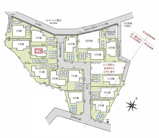 入間市高倉5丁目・全15棟　新築一戸建　4号棟の区画図|【全15棟・4号棟】
並列駐車2台可能です。