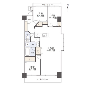 アーサー福重リバーコートの間取り|３LDK78.47㎡・角部屋南向き住戸です。