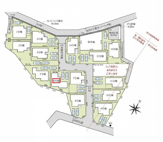 入間市高倉5丁目・全15棟　新築一戸建　6号棟の区画図|【全15棟・6号棟】
並列駐車2台可能です。